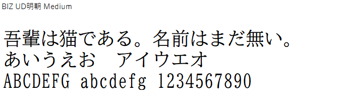 日本語,フォント,BIZ UD明朝 Medium