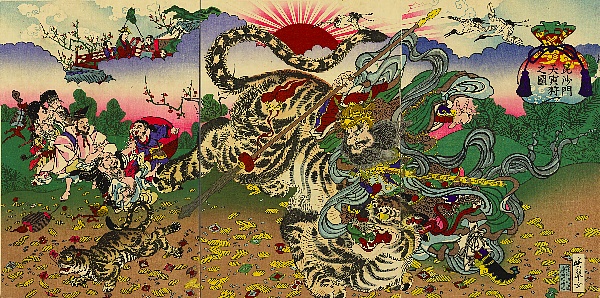 河鍋暁翠,毘沙門天寅狩之図