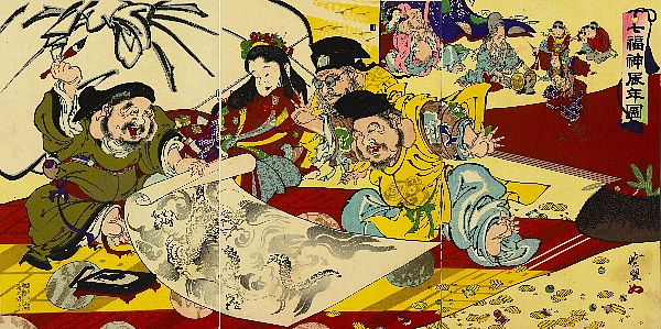 河鍋暁翠,七福神辰年図