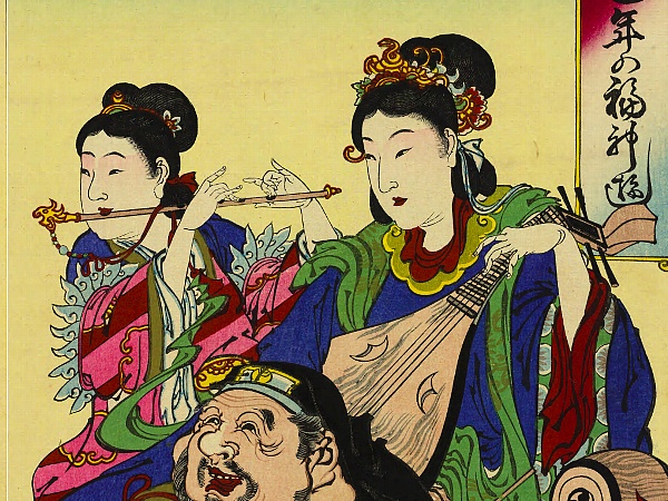河鍋暁翠,巳年の福神遊,寿老人,お多福